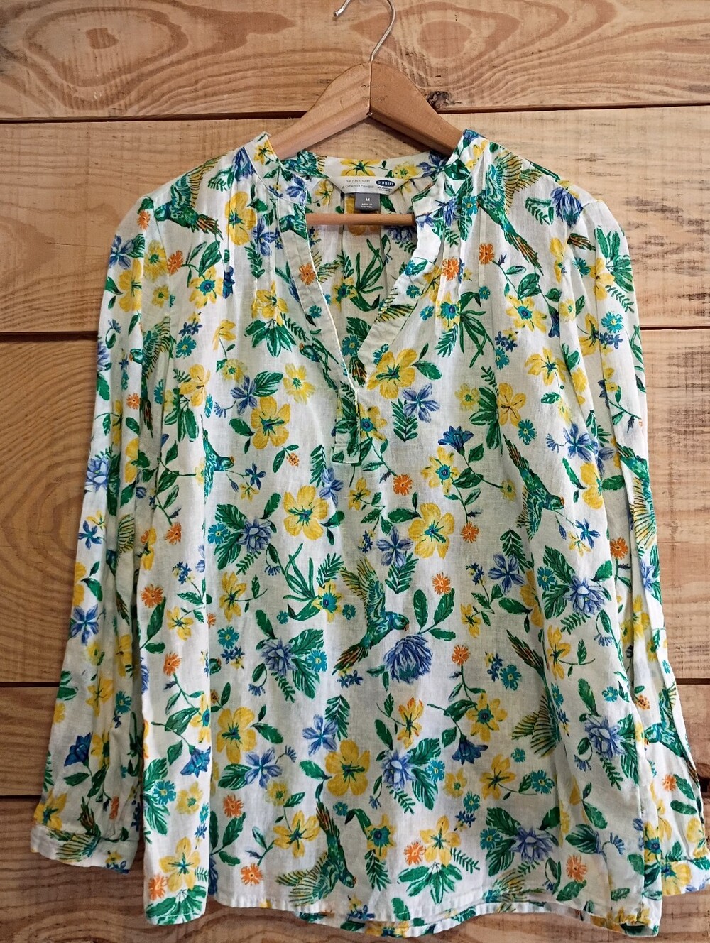 Old Navy Lightweight Linen Blend Floral V-Neck Blouse - Yellow & Green Grandma